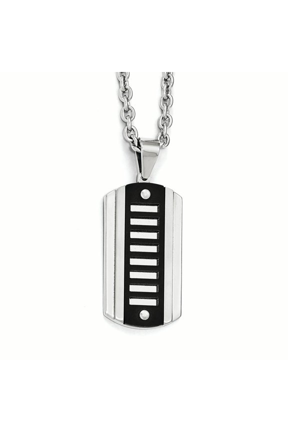 Stainless Steel Brushed & Polished Black IP-plated Dog Tag 24in Necklace