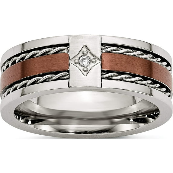 Stainless Steel Brushed/Polished Brown Ip-Plated .02Ct Diamond 8mm Band (Size 11) Made In China sr50-11