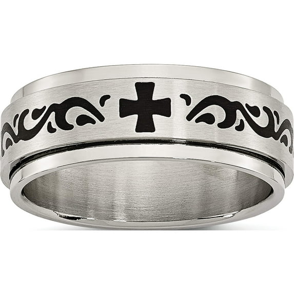 Stainless Steel Brushed/Polished Enamel Rotating Swirl Design 8mm Band (Size 8.5) Made In China sr214-8.5