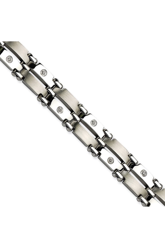 Stainless Steel Brushed Polished Fold over 14k Gold and Diamonds Bracelet 8.5 Inch Measures 11mm Wide - Identification B