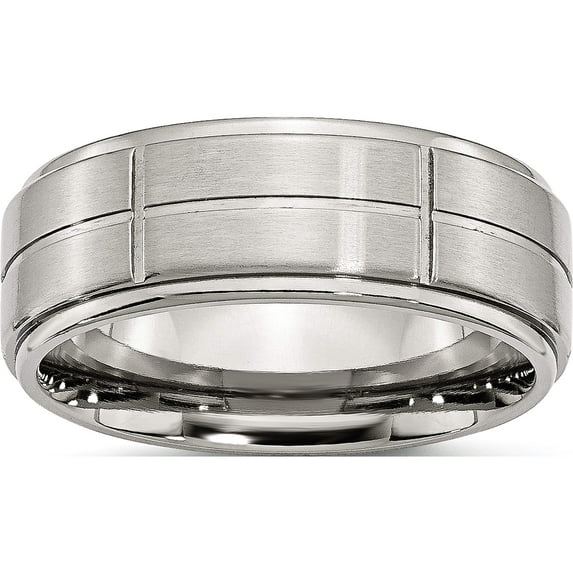 Stainless Steel Brushed/Polished Grooved 8mm Ridged Edge Band (Size 6.5) Made In China sr29-6.5
