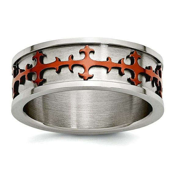 Stainless Steel Brushed Polished Ip Brown Plated Ring Size 8 Ring for Women