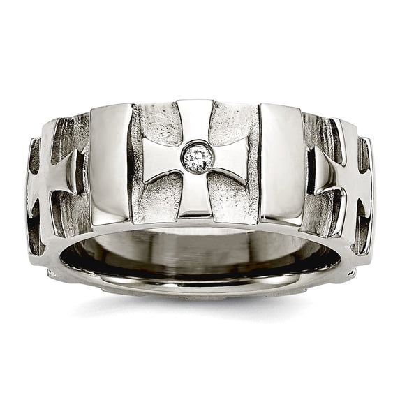 Stainless Steel Brushed Polished Religious Faith Crosses With Diamond 8.5mm Band Ring Size 9 Ring for Women and Men