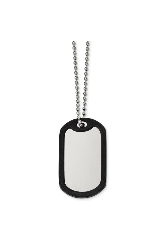 Stainless Steel Brushedand Polished Dog Tag with Removeable Black Rubber on a 24 inch Ball Chain Necklace