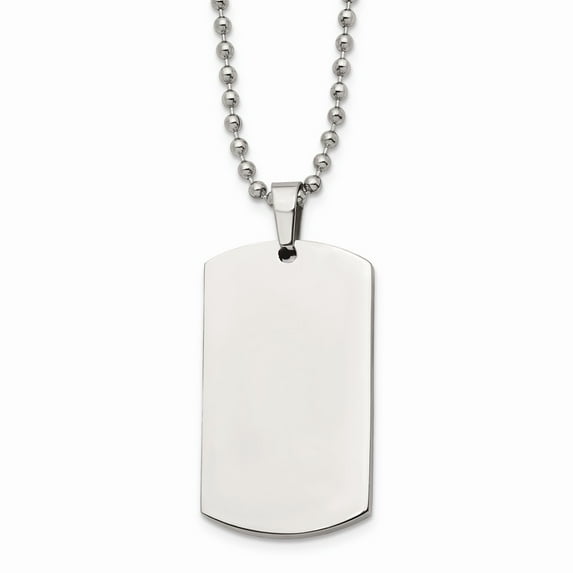 Stainless Steel Brushed & Polished Round Edge 4mm Dog Tag 24in Necklace; 24 inch; for Adults and Teens; for Women and Men