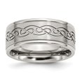 thumbnail image 1 of Stainless Steel Brushed/Polished Scroll Design 9mm Ridged Edge Band (Size 11.5) Made In China sr160-11.5, 1 of 4
