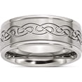 thumbnail image 1 of Stainless Steel Brushed/Polished Scroll Design 9mm Ridged Edge Band (Size 8.5) Made In China sr160-8.5, 1 of 5