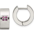 thumbnail image 1 of Stainless Steel Brushed & Polished With Pink Cz 5mm Hinged Hoop Earrings (9 X 15) Made In China sre362, 1 of 5