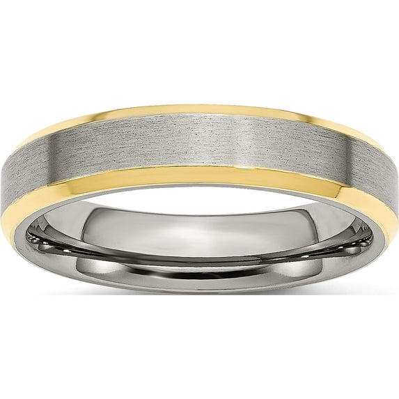 Stainless Steel Brushed/Polished Yellow Ip-Plated 5mm Beveled Edge Band (Size 6) Made In China sr145-6