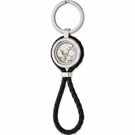 Stainless Steel Brushed & Polished Yellow Ip With Cz Leather Key Ring (116.3 X 28) Made In China -Jewelry By Sweet Pea