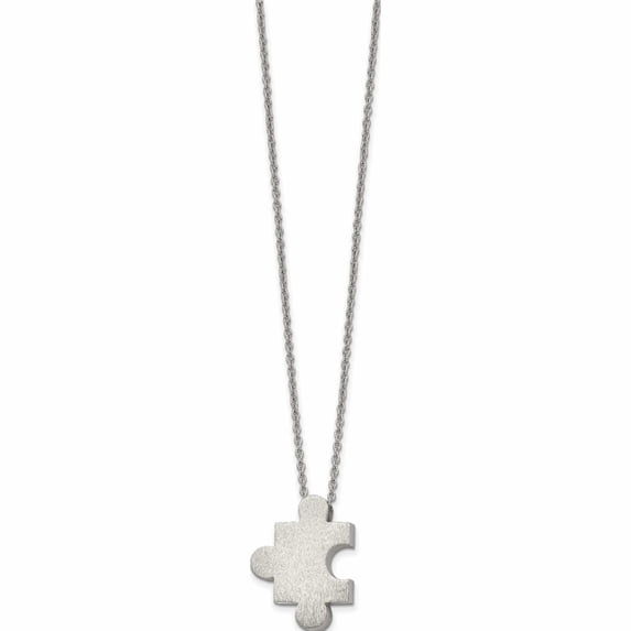 Stainless Steel Brushed Puzzle Piece 16In With 2.75In Ext. Necklace (16 X 1.5) Made In China -Jewelry By Sweet Pea
