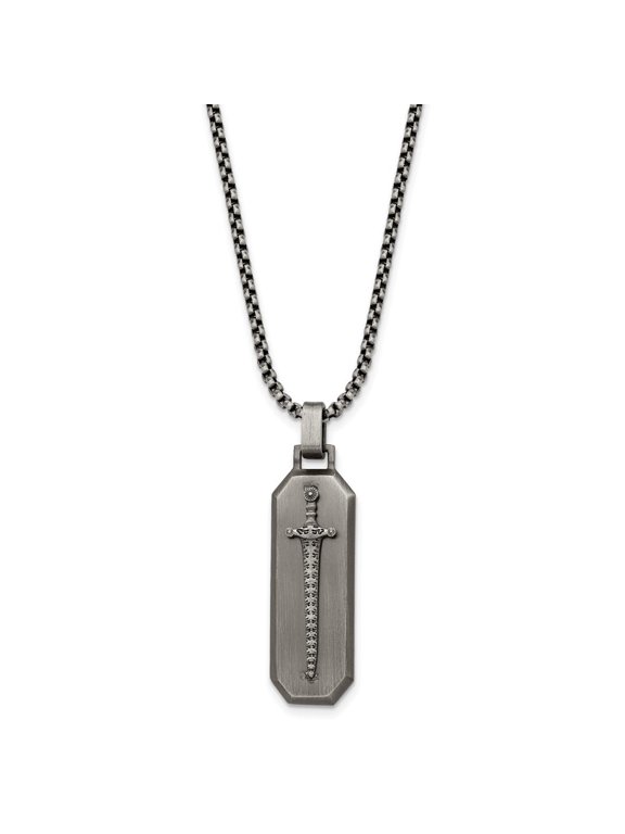 Stainless Steel Brushed Sword Pendant on a 24 inch Box Chain Necklace