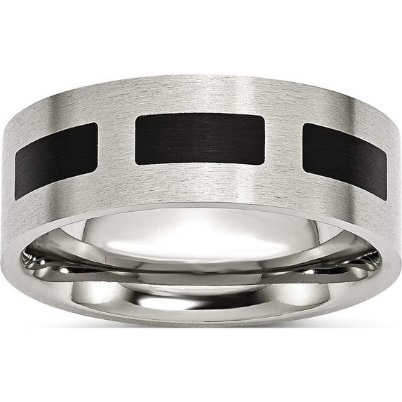Stainless Steel Brushed With Black Rubber 8mm Flat Band (Size 12) Made In China sr28-12