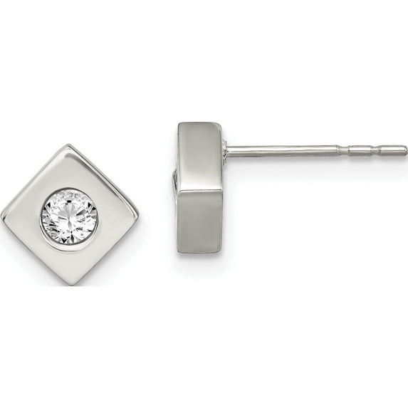 Stainless Steel Brushed With Cz Diamond-Shaped Post Earrings (6 X 6) Made In China sre307