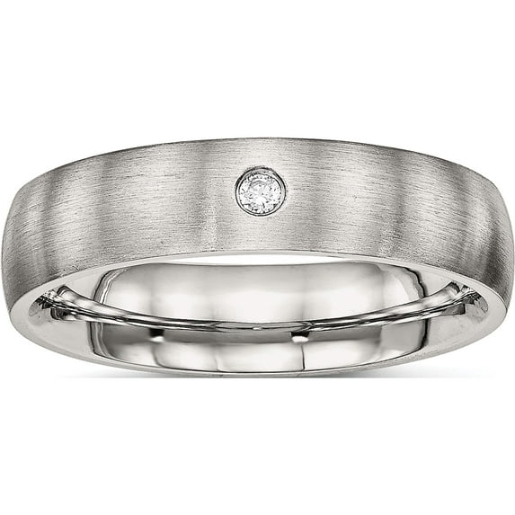 Stainless Steel Brushed With Cz Half Round 5.5mm Band (Size 9) Made In China sr506-9