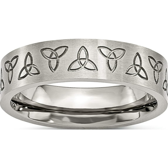 Stainless Steel Brushed With Engraved Trinity Symbol 6mm Band (Size 8.5) Made In China sr52-8.5