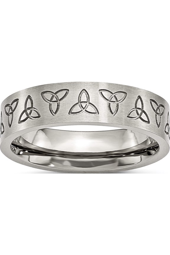 Stainless Steel Brushed With Engraved Trinity Symbol 6mm Band (Size 9) Made In China sr52-9
