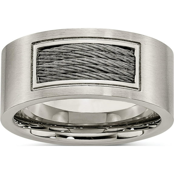 Stainless Steel Brushed With Grey Cable Inlay 10mm Band (Size 13.5) Made In China sr168-13.5