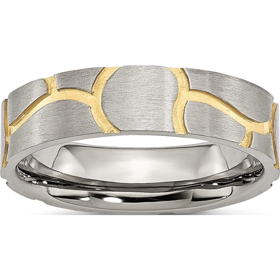 Stainless Steel Brushed Yellow Ip-Plated 6mm Grooved Band (Size 12) Made In China sr57-12