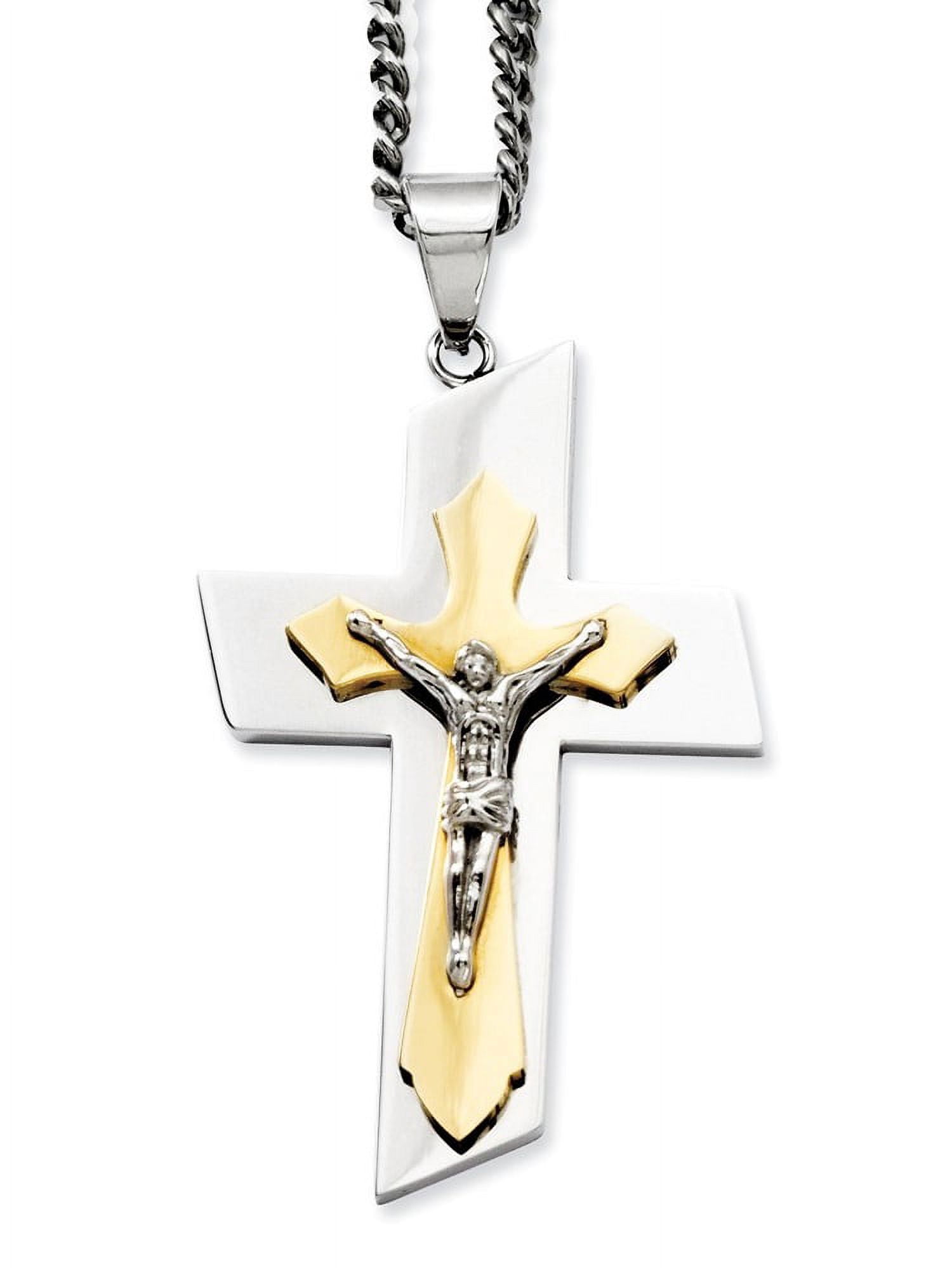 Yellow Jesus Chain Stainless Steel Brushed Yellow Plated Lord Jesus Christ Crucifix Holy ...