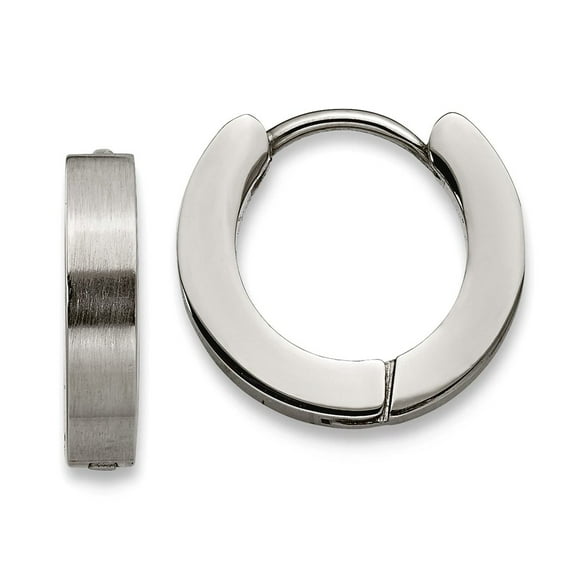 Stainless Steel Brushed and Polished 3.0mm Hinged Hoop Earrings 13x13mm Wide 3mm Thick Hoop Earring for Women