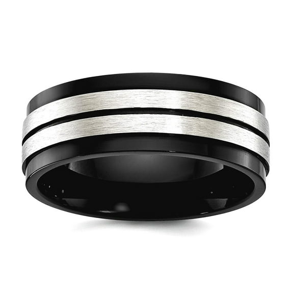 Stainless Steel Brushed and Polished Black Ip Plated 8mm Band Ring Size 11 Ring for Women and Men