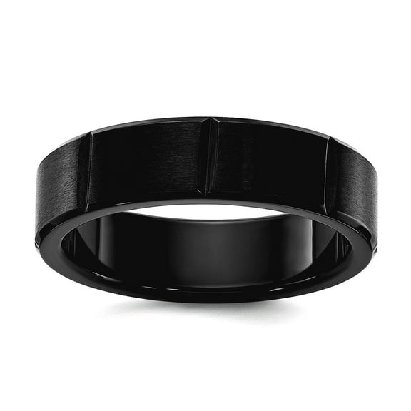 Stainless Steel Brushed and Polished Black Ip Plated Grooved 6mm Band Size 10.5 Ring for Women and Men