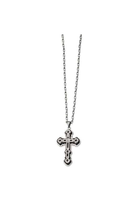 Stainless Steel Brushed and Polished Black Ip-plated Cross Necklace - 24 Inch - Measures 38.06mm Wide