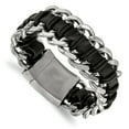 thumbnail image 1 of Stainless Steel Brushed and Polished Blk Leather Bracelet, 1 of 1