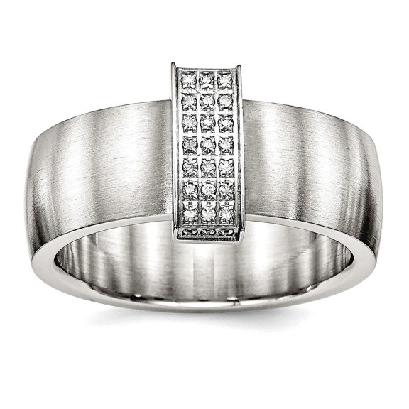 Stainless Steel Brushed and Polished Cubic Zirconia 8.00mm Band Ring Size 10 Ring for Women and Men
