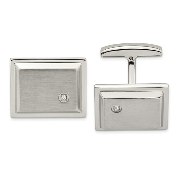 Stainless Steel Brushed and Polished CZ Rectangle Cuff Links