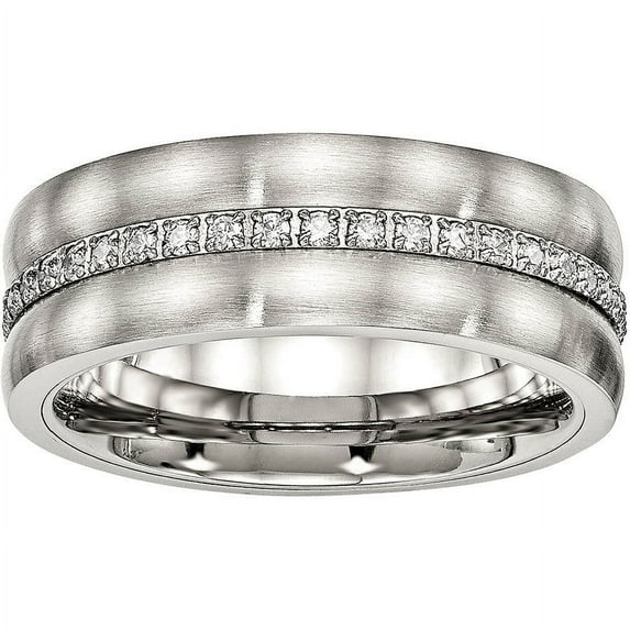 Stainless Steel Brushed and Polished CZ Ring