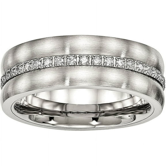 Stainless Steel Brushed and Polished CZ Ring