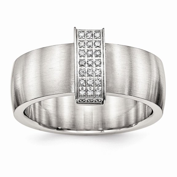 Stainless Steel Brushed and Polished Cubic Zirconia 8.00mm Band Ring - Size 9