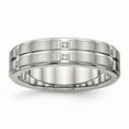 thumbnail image 1 of Stainless Steel Brushed and Polished Grooved/Ridged Edge CZ Ring Size: 8; for Adults and Teens; for Women and Men, 1 of 6