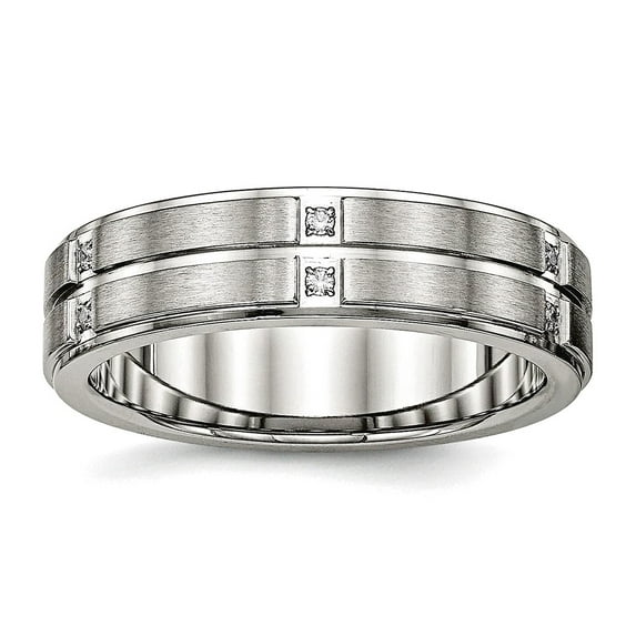 6mm Stainless Steel Brushed and Polished Grooved Ridged Edge Cubic Zirconia Ring Size 12 Ring for Women