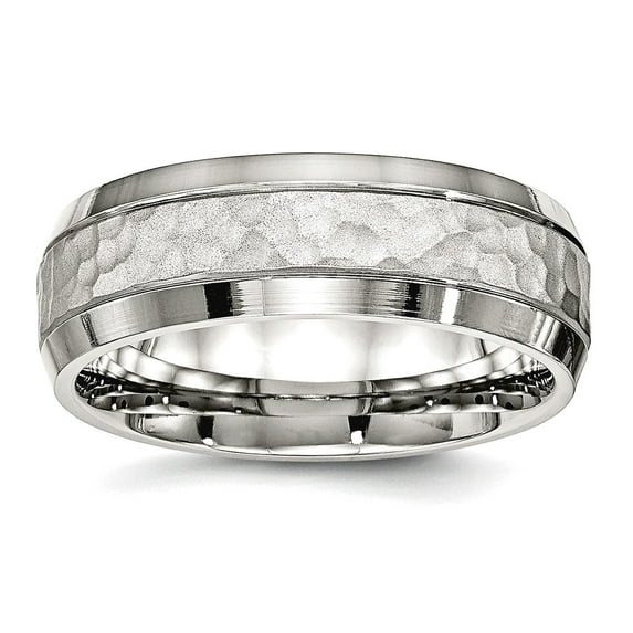 Stainless Steel Brushed and Polished Hammered 7.50mm Band Ring Size 11.5 Ring for Women and Men