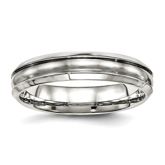 Stainless Steel Brushed and Polished Ridged 5.00mm Band Ring Size 6.5 Ring for Women and Men