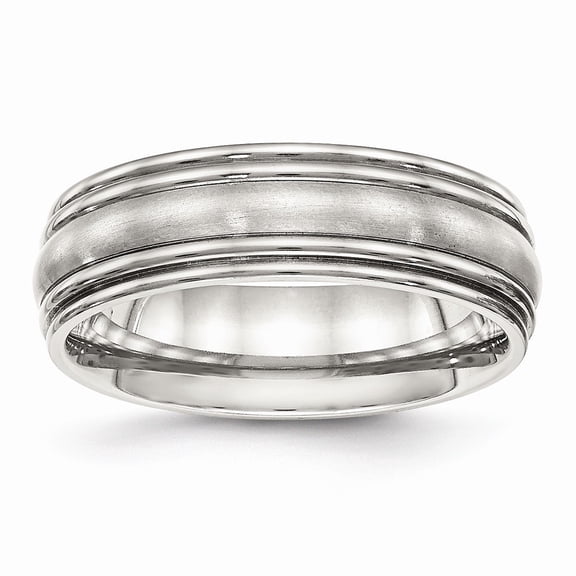 Stainless Steel Brushed and Polished Ridged 7.00mm Band Ring - Size 10.5