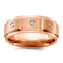 Stainless Steel Brushed and Polished Rose Ip Plated With Cubic Zirconia 8mm Band Size 10.5 Ring for Women and Men