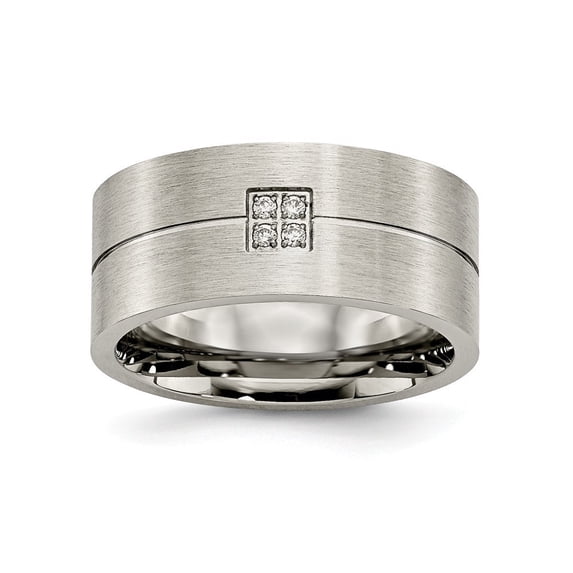Stainless Steel Brushed and Polished With Cubic Zirconia Ring - Size 12