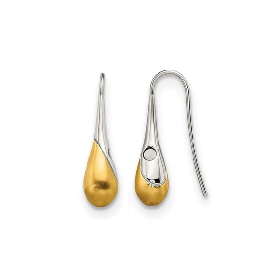 Stainless Steel Brushed and Polished Yellow Plated Drop Earrings