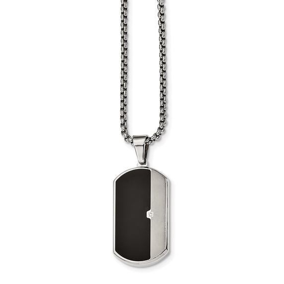 Stainless Steel Brushed and Polished with Enamel and Cubic Zirconia Necklace
