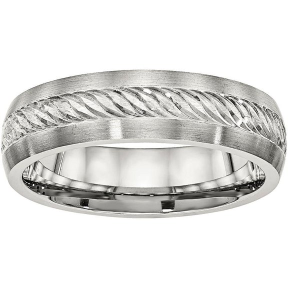 Stainless Steel Brushed w/Silver D/C Inlay Ring