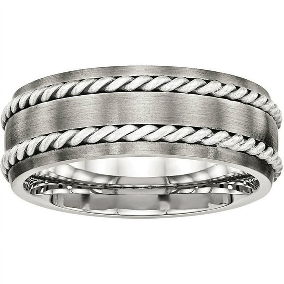 Stainless Steel Brushed w/Silver Double Twist Inlay Ring