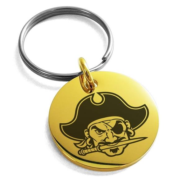 Stainless Steel Buccaneer Privateer Pirate Engraved Small Medallion Circle Charm Keychain Keyring