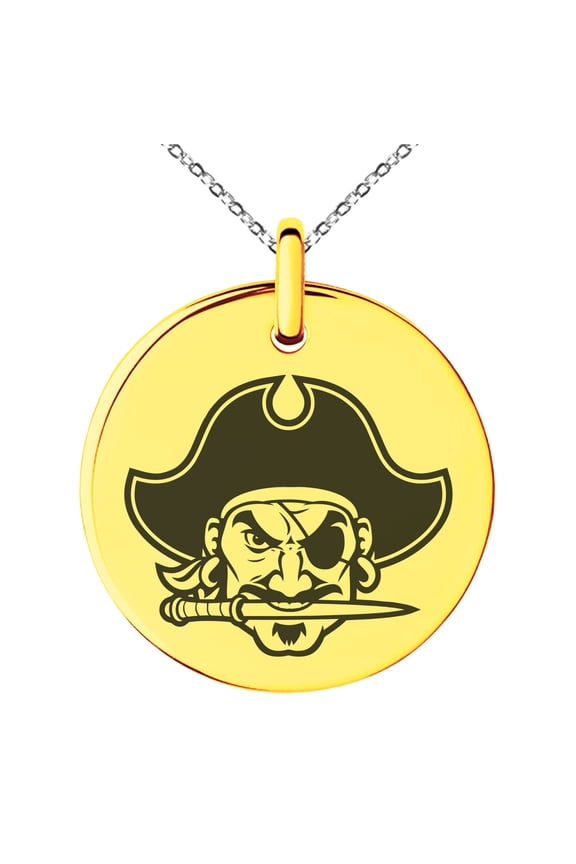 Stainless Steel Buccaneer Privateer Pirate Engraved Small Medallion Circle Charm Pendant Necklace
