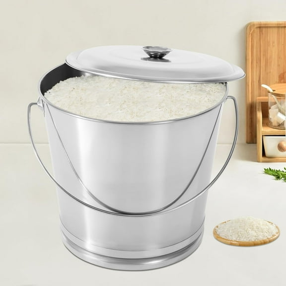 Stainless Steel Bucket 5.28 Gallon / 20L, Milk Pail Bucket with Lid and Handle Multifuntional Kitchen Compost Bin Cleaning Bucket