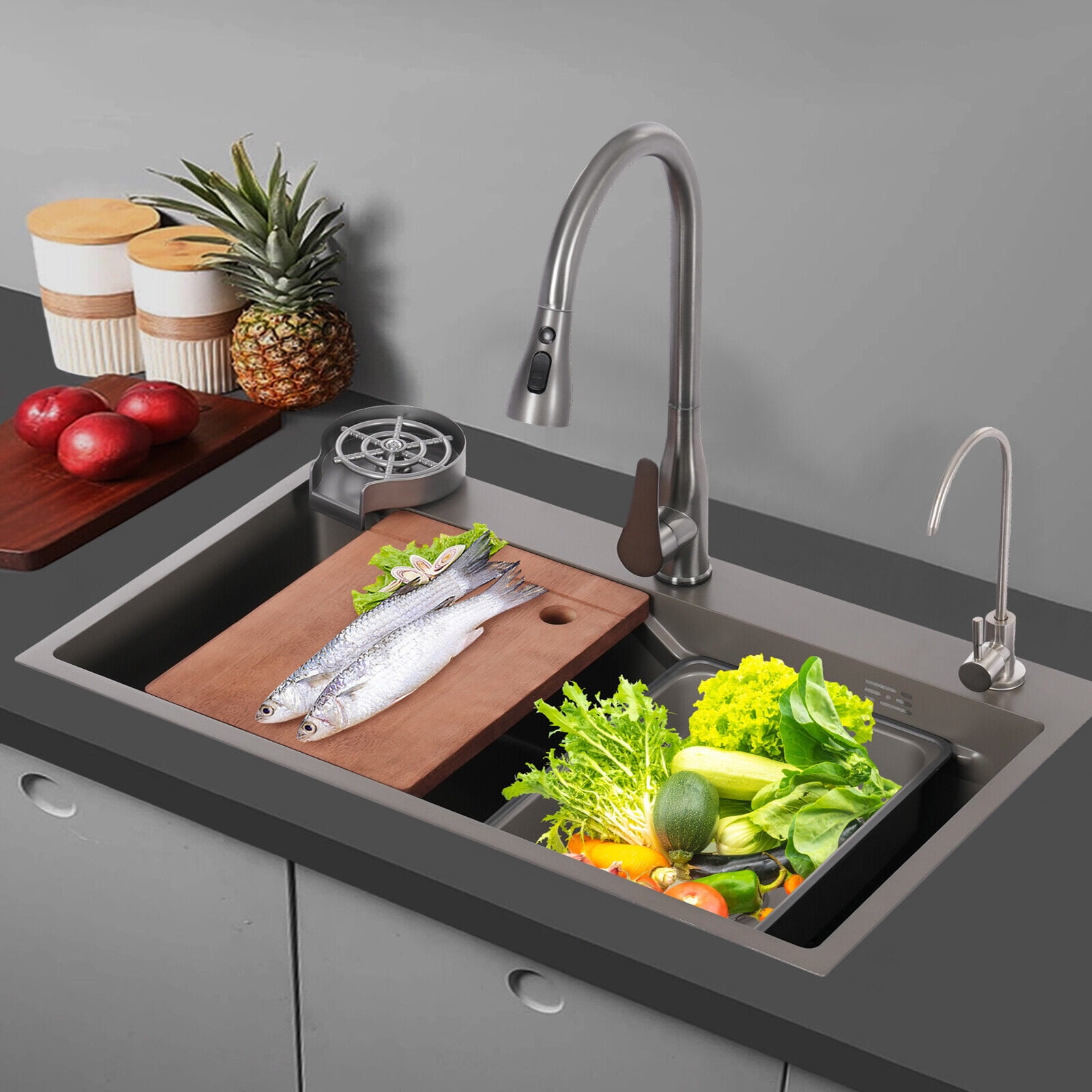 Stainless Steel Built-in Kitchen Sink Multifunctional Sink with Pull Out Faucet