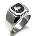 thumbnail image 1 of Stainless Steel Bull Bravery Coat of Arms Shield Engraved Square Flat Top Biker Style Polished Signet Ring, 1 of 1